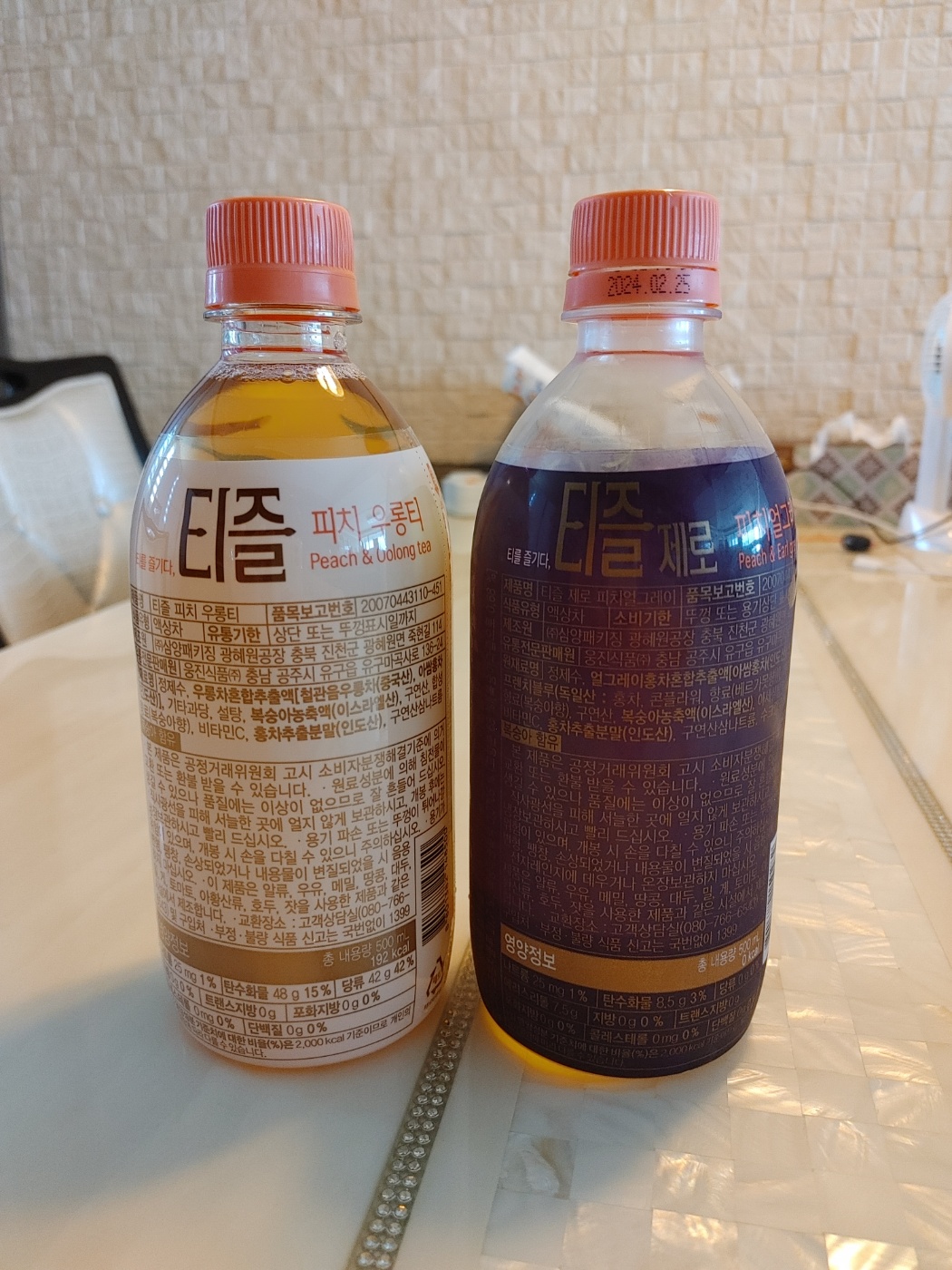 티즐 500ml 피치 우롱티와 티즐 제로 피치 얼그레이 성분표