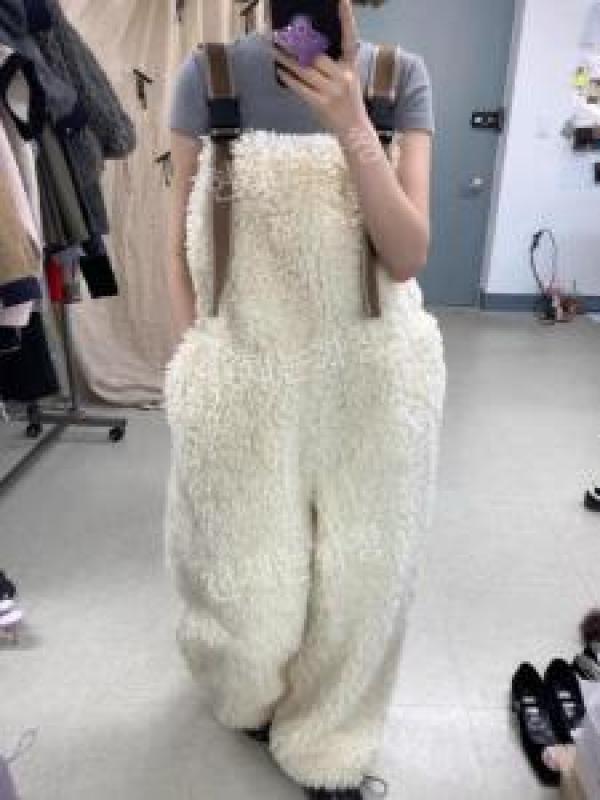 양털멜빵 스트릿 여성용 뽀글이 멜빵바지 겨울 기모