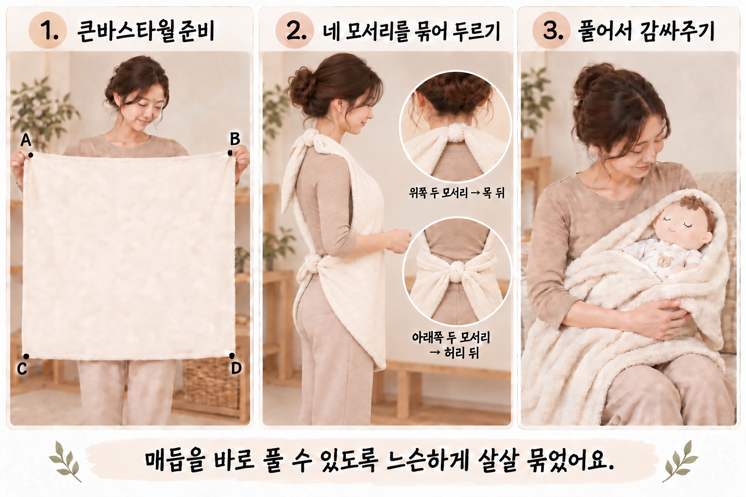 바스타월을 활용해 아기쉽게감싸는방법