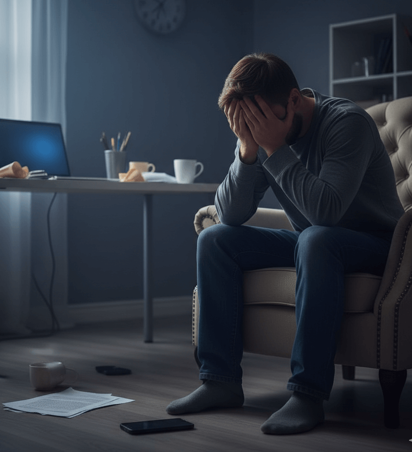 콘텐츠를 다 보고 나서 후회하는 이미지