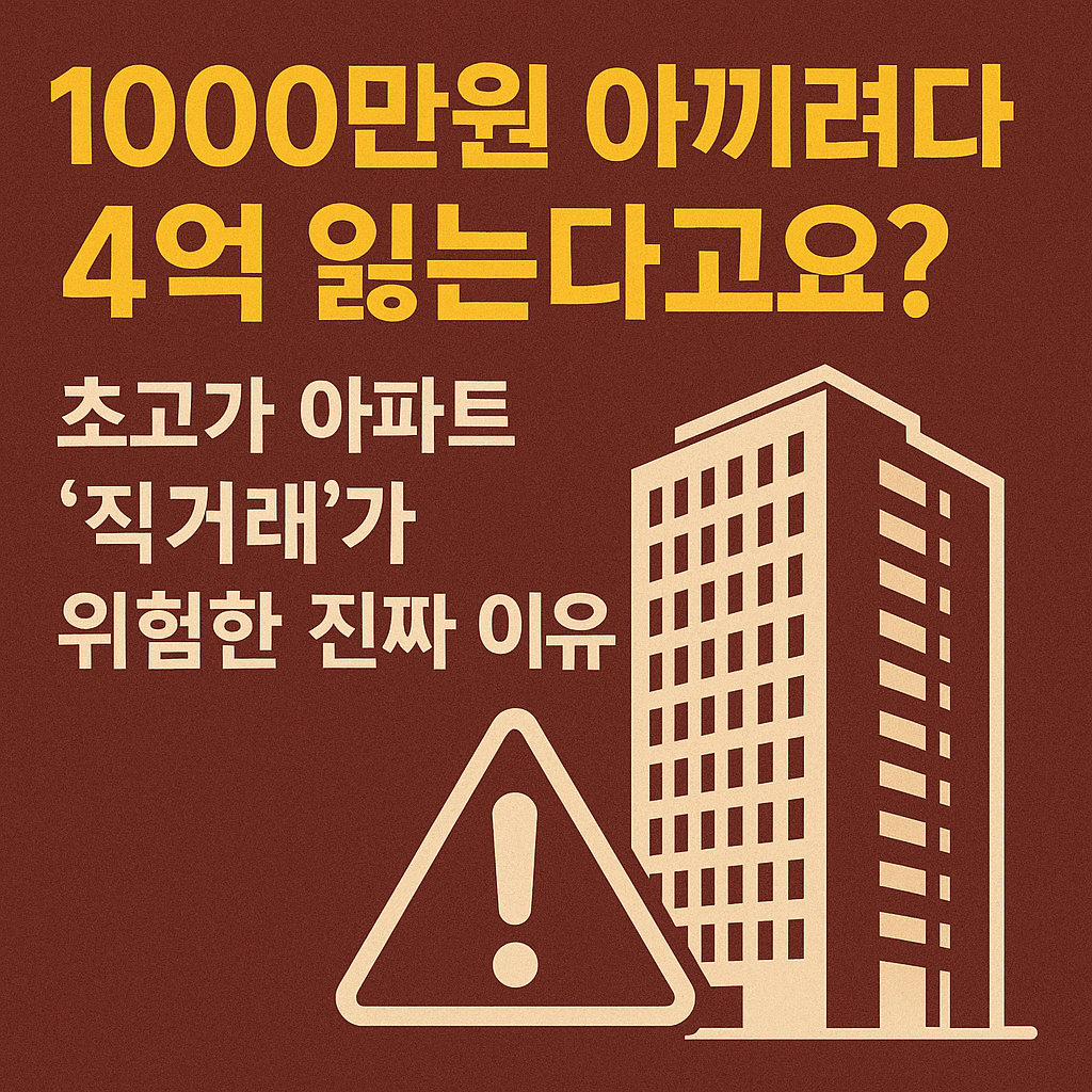 초고가 아파트 직거래 위험성을 경고하는 뉴스형 썸네일 이미지