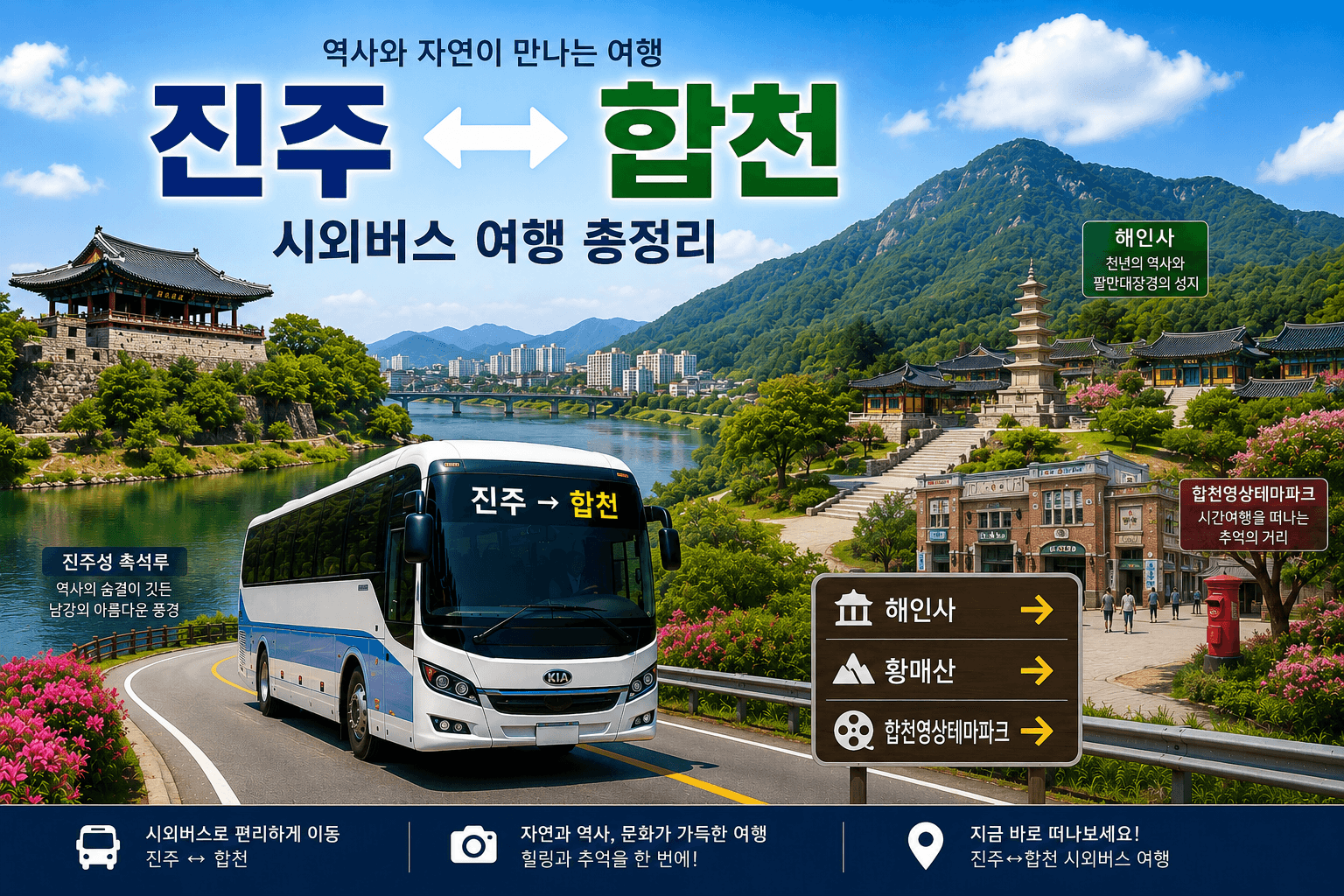 진주와 합천을 오가는 멋있는 버스와 해인사
