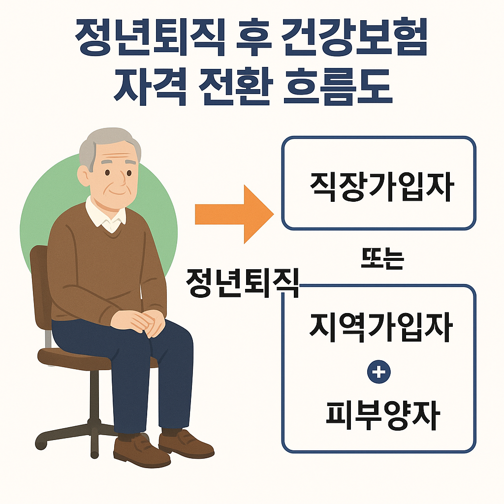 정년퇴직 후 건강보험 자격 전환 흐름 이미지