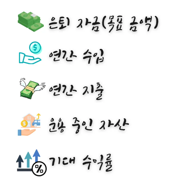 은퇴-자금-목표-금액-연간-수입-연간-지출-운용-자산-기대-수익률