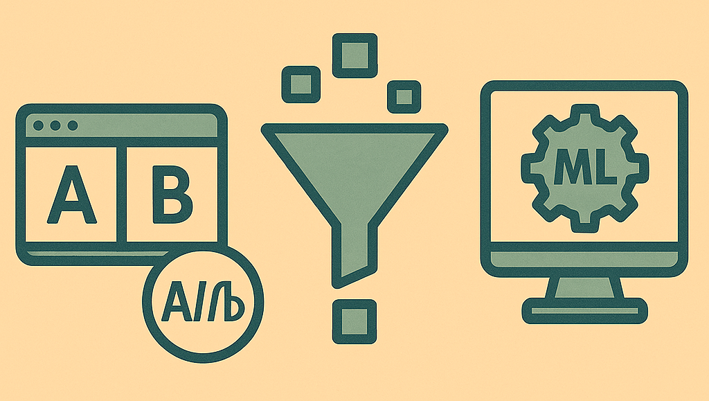 A/B 테스트, 전처리, AutoML을 각각 이미지로 형상화 했다.