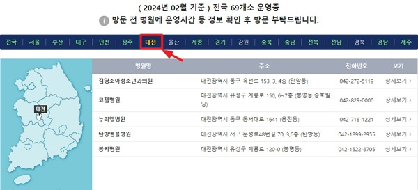 대전, 세종 달빛어린이병원 주소 및 전화번호