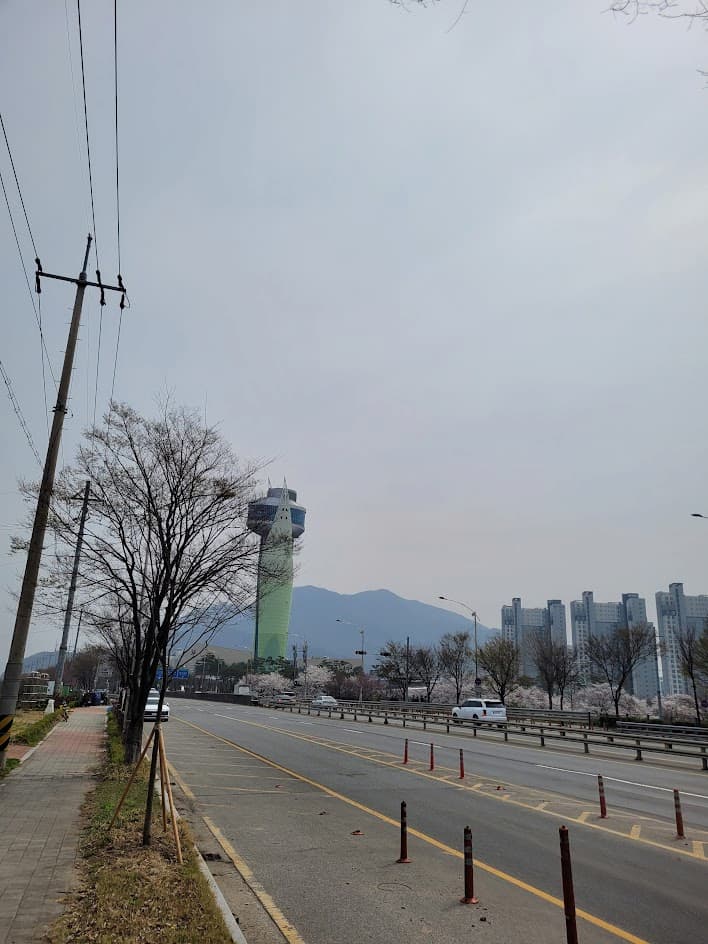 하남 유니온타워 벚꽃 봄 풍경 도로 전경