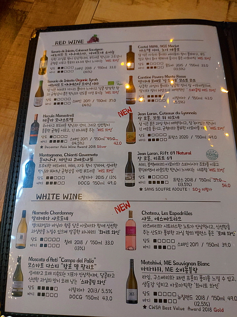 디퍼 와인 메뉴