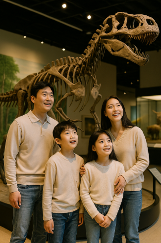 공룡박물관에서 관람하며 놀라워 하는 모습