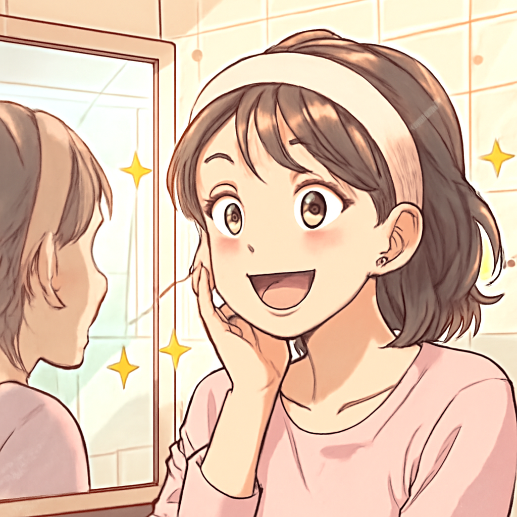 피부 변화에 감탄하는 여성