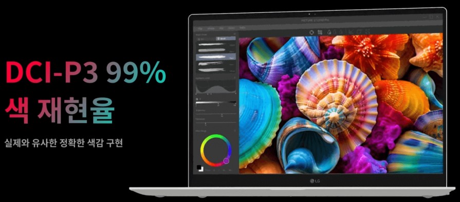 LG그램 Pro 색 재현율 DCI-P3 99% 지원 안내 이미지