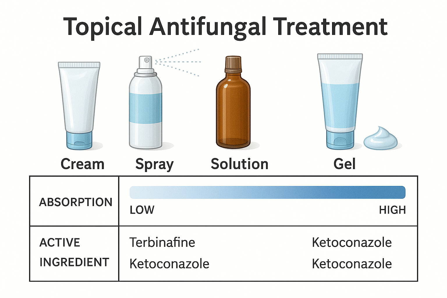 항진균제 성분별 흡수력 및 효능 비교 차트 – 테르비나핀, 케토코나졸 등 무좀약 성분 분석
