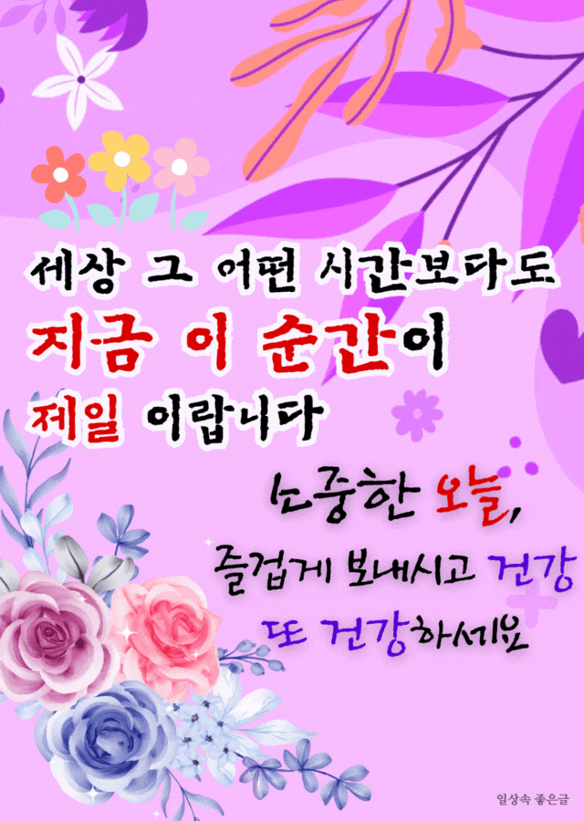 사랑스러운 꽃들과 함께 지금 이 순간을 소중히 하자는 메세지가 담긴 핑크색 배경