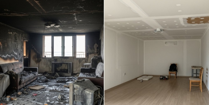 화재 청소 전후