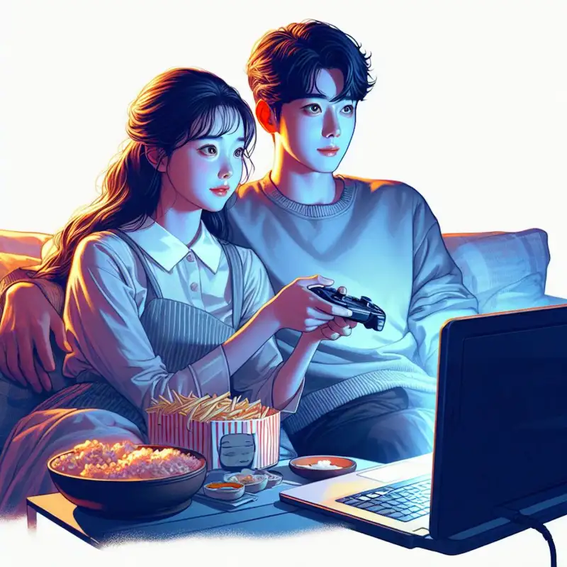 피클플러스-ott-공유로-영화보는-커플의-모습