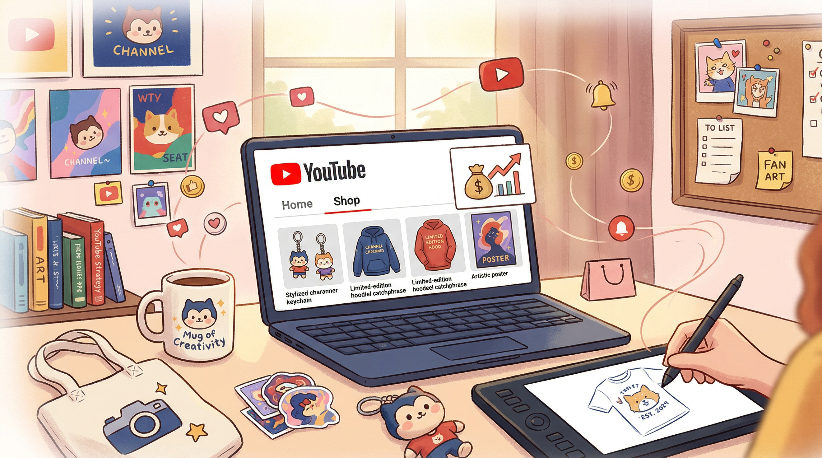 유튜브 채널 기반의 굿즈(Goods) 제작 및 쇼핑 탭 연동 관련 이미지