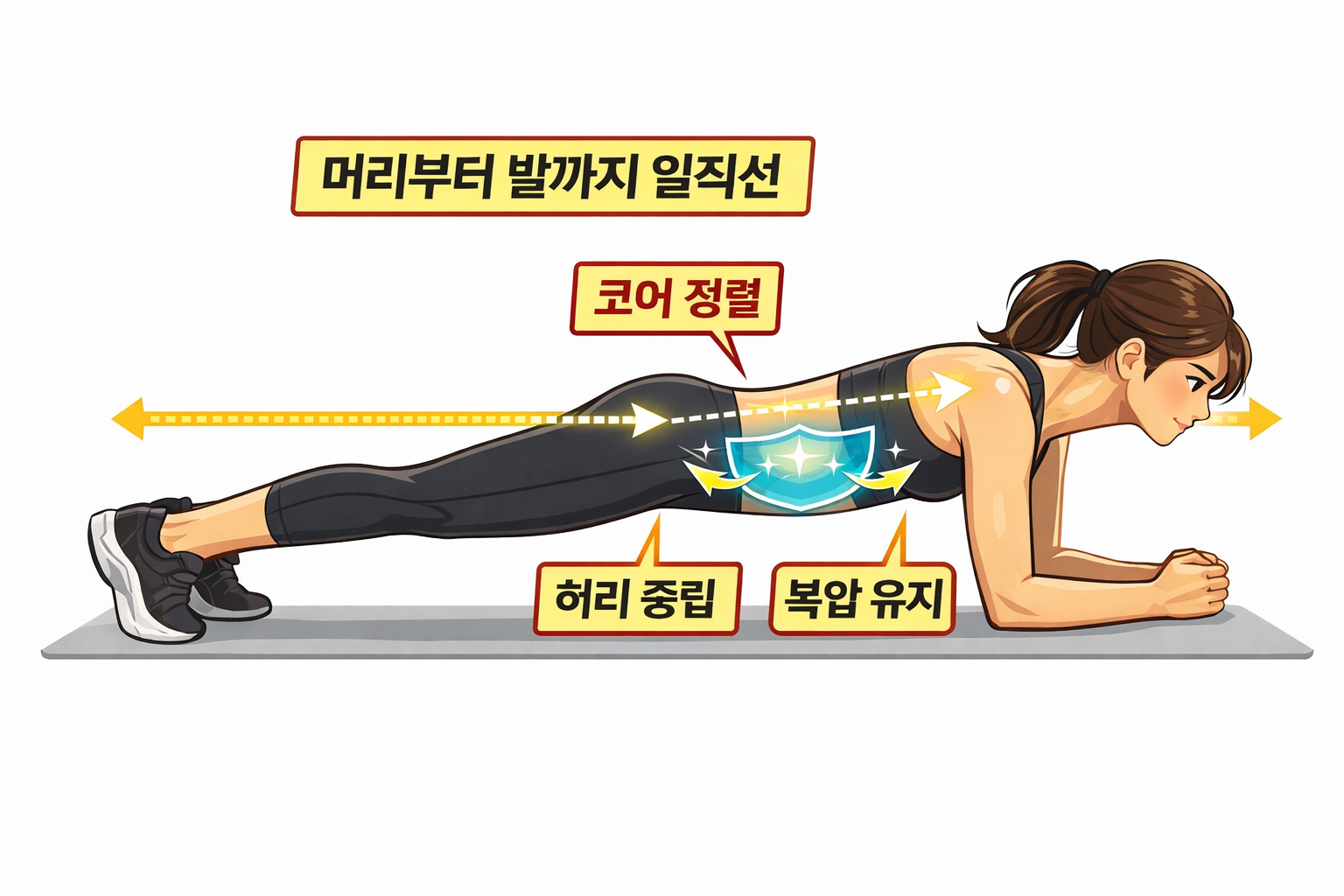 플랭크 코어 운동 올바른 자세 몸통 안정