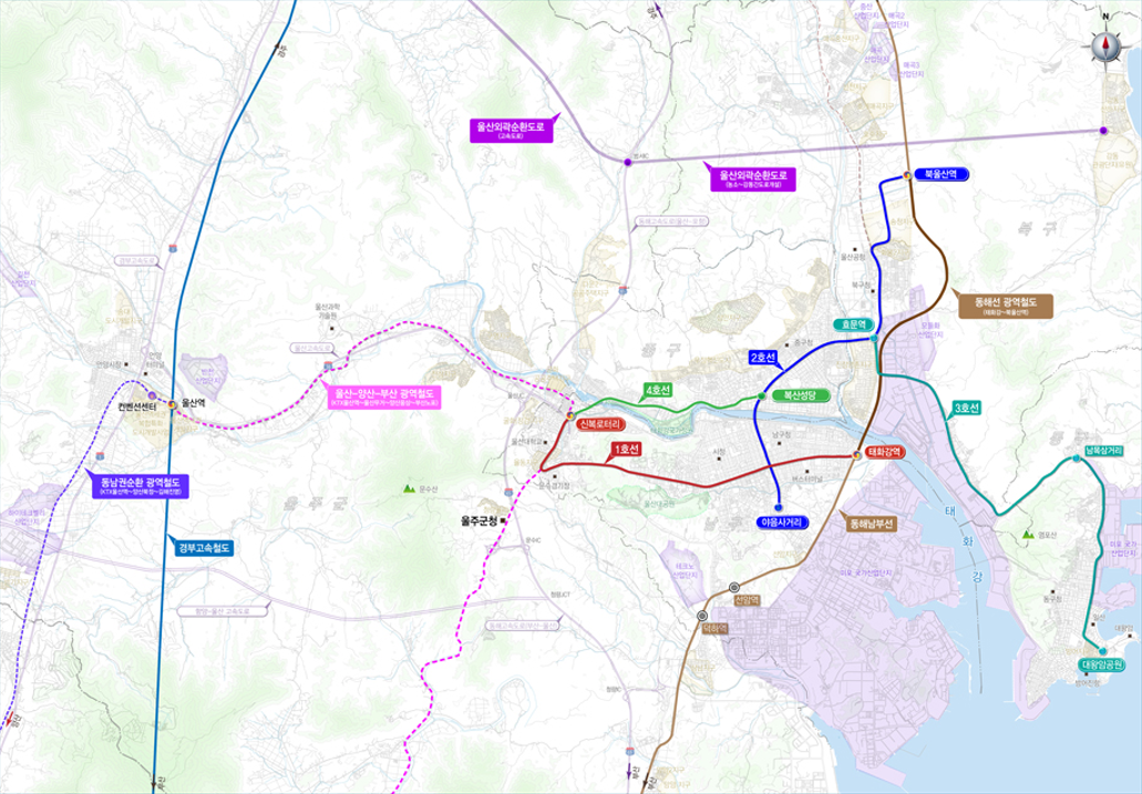 울산광역시-노면열차-트램-전체-예정-노선도-이미지