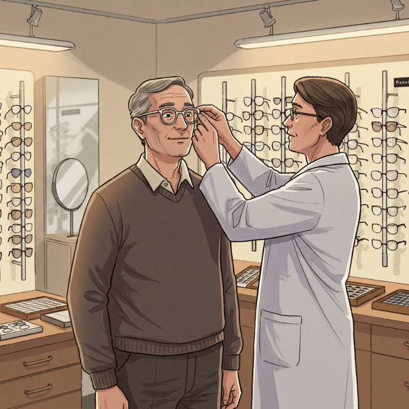 누진 다초점 노안경을 맞추는 남자