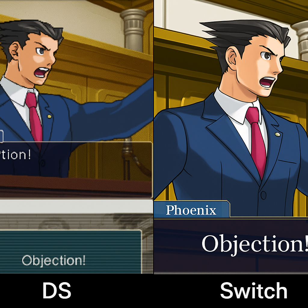 역전재판 DS vs 스위치 차이점 (그래픽, 인터페이스, 해상도)