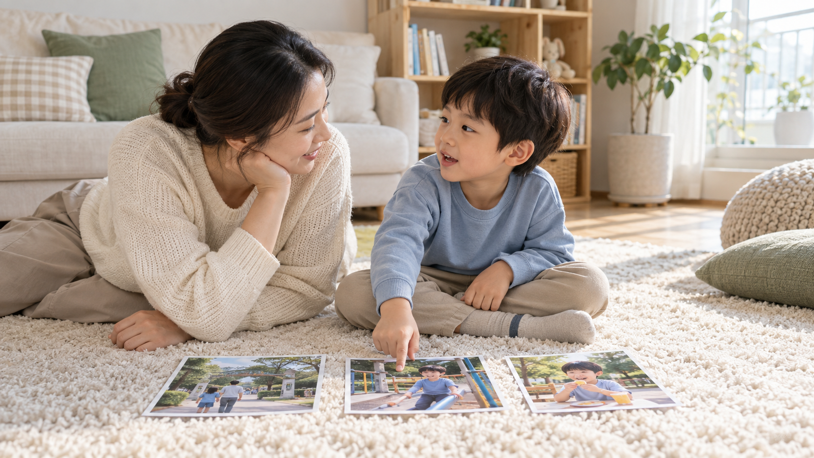 아이 이야기 순서 말하기 놀이, 가족사진 3장으로 시작하는 방법