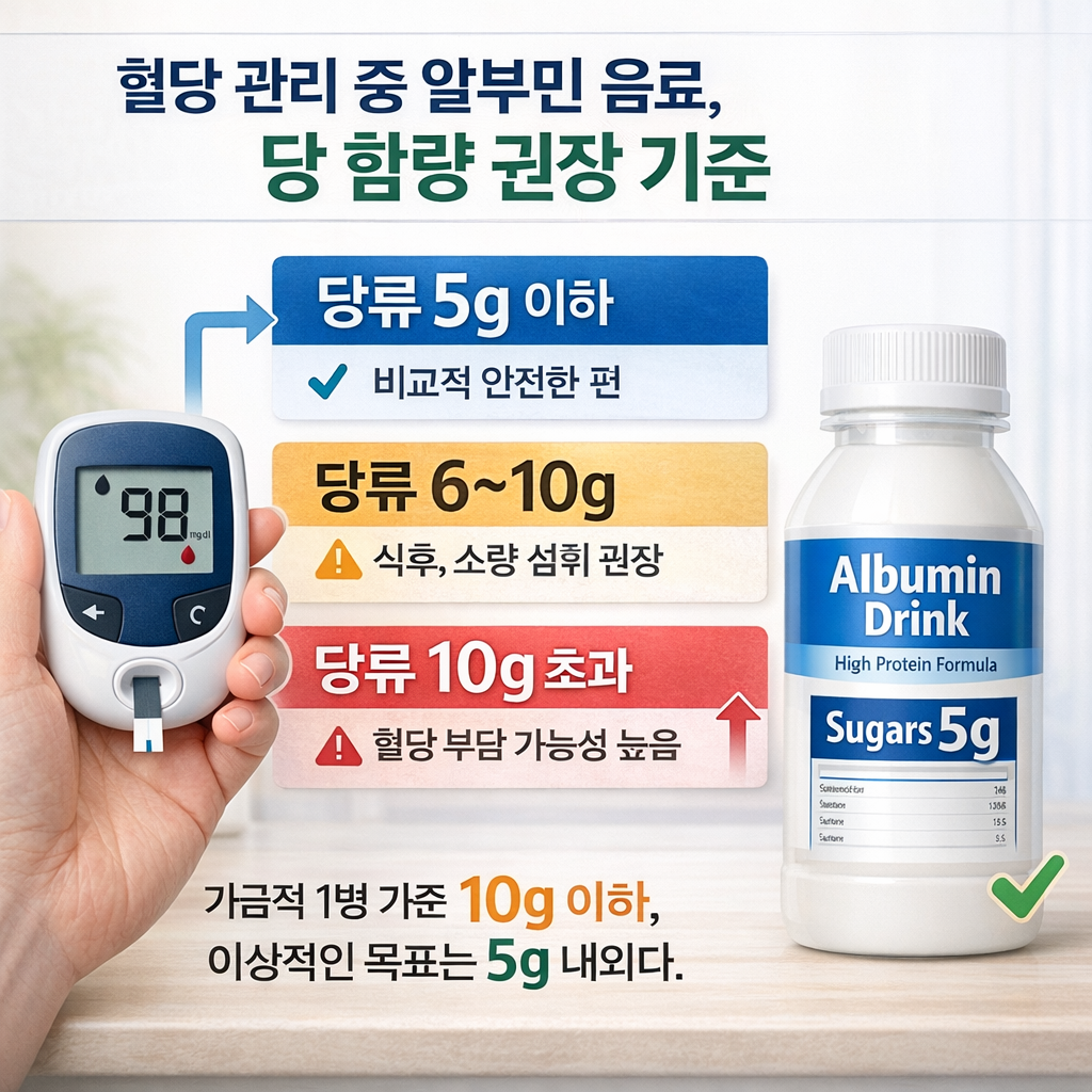 혈당 관리 중 알부민 음료, 당 함량 권장 기준