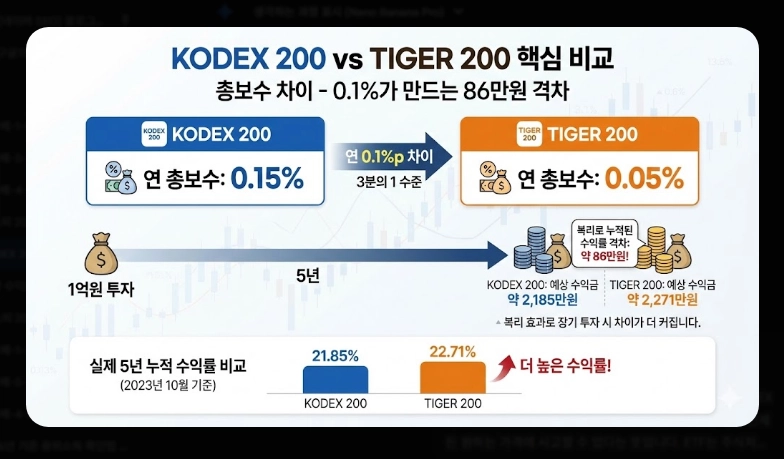 KODEX 200 vs TIGER 200 비교 총보수&middot;거래량&middot;순자산 분석 및 선택 가이드 (2026)