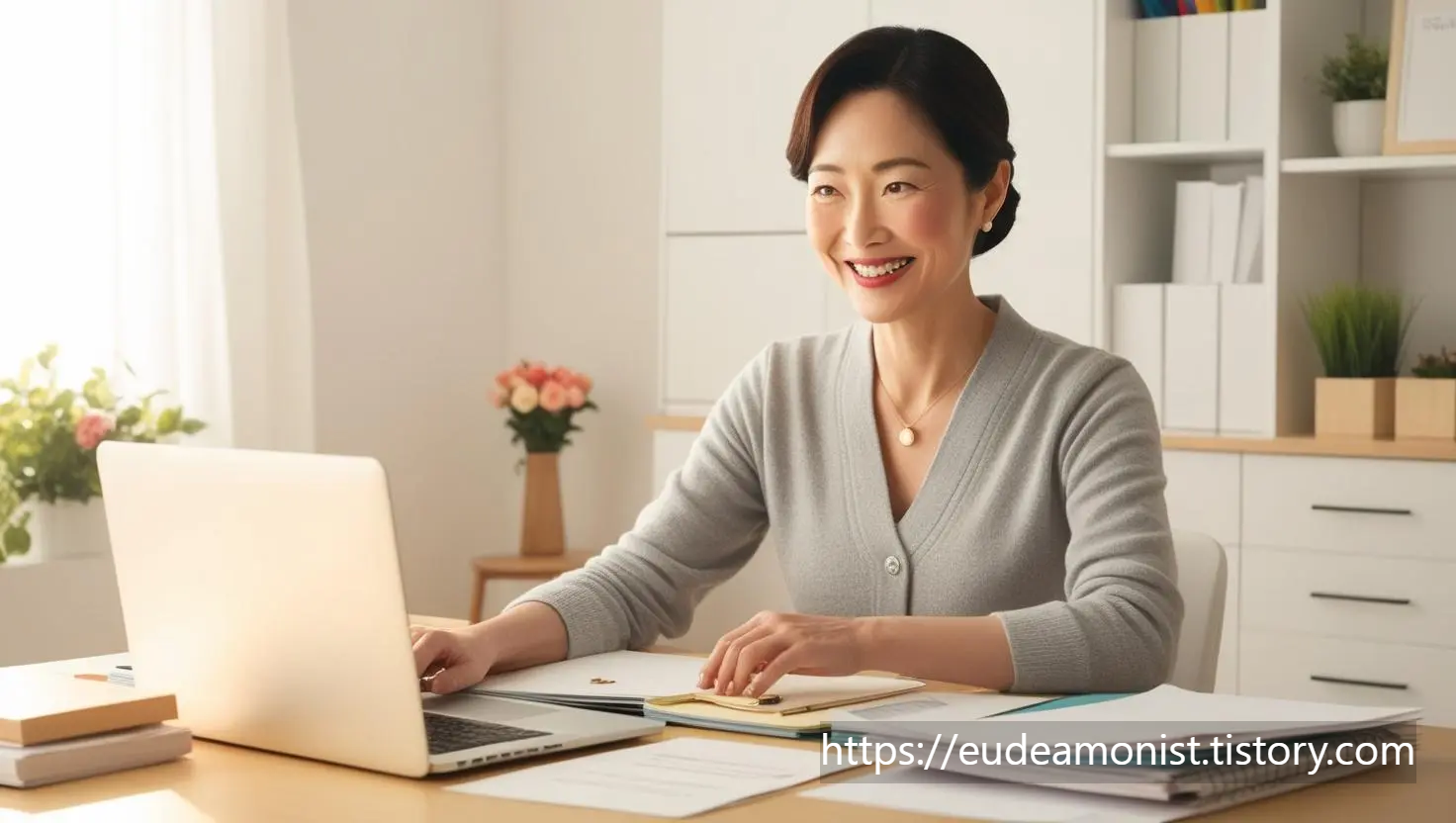 온라인 강의를 듣는 주부 교육생