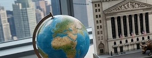 도시 전경이 보이는 사무실 책상 위에 반도체 웨이퍼&amp;#44; 전력 변압기&amp;#44; 바이오 현미경&amp;#44; 2차전지 배터리&amp;#44; 증권 분석 차트가 놓여 있는 실사 이미지
