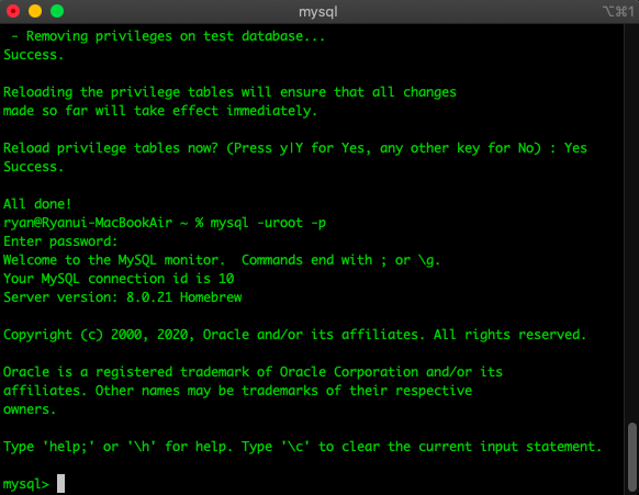 mysql 정상 작동