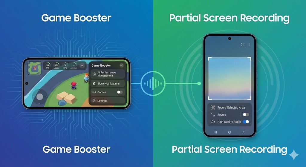 갤럭시 게임 부스터 및 부분 화면 녹화 기능 예시