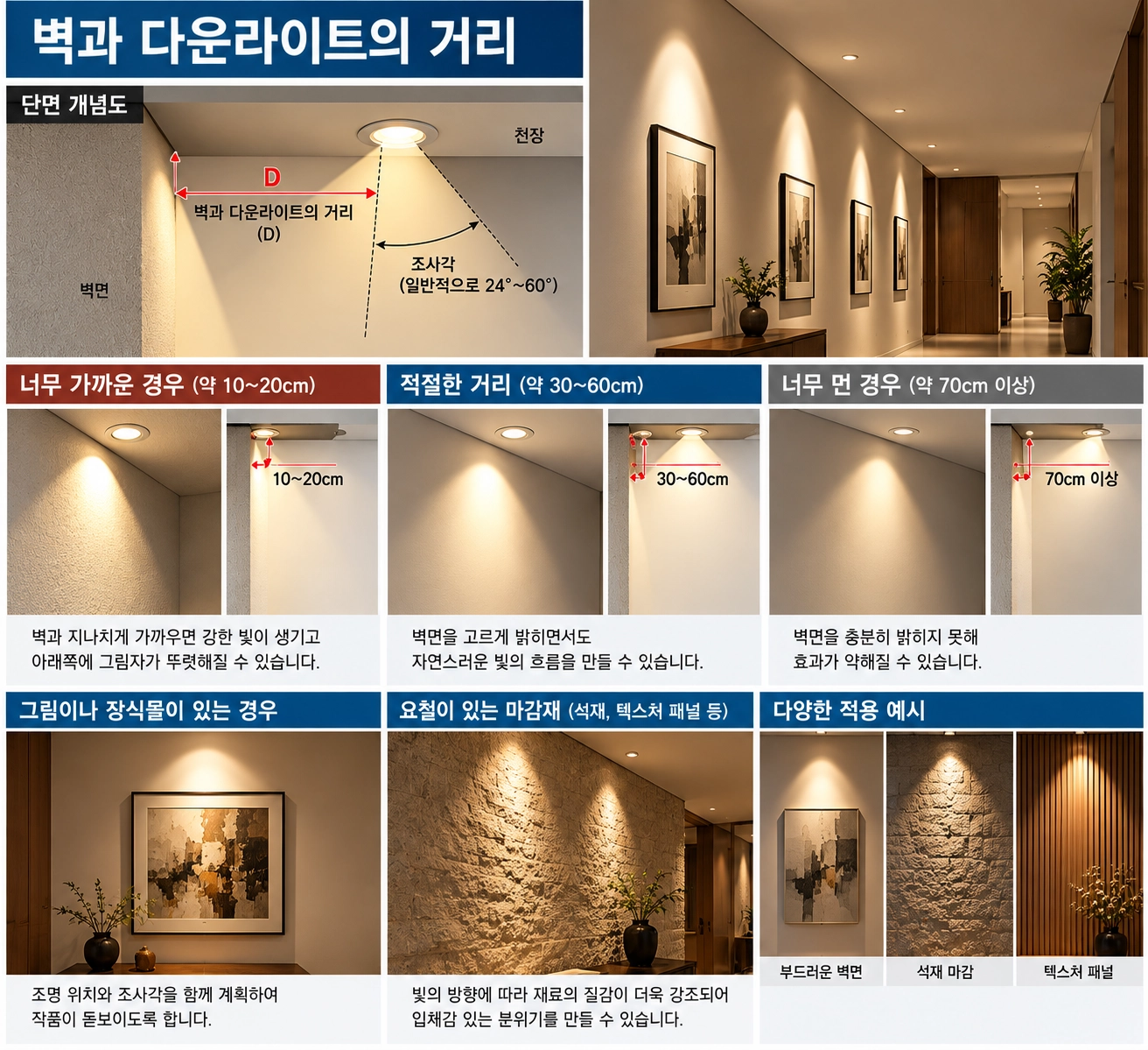 벽과 다운라이트의 거리