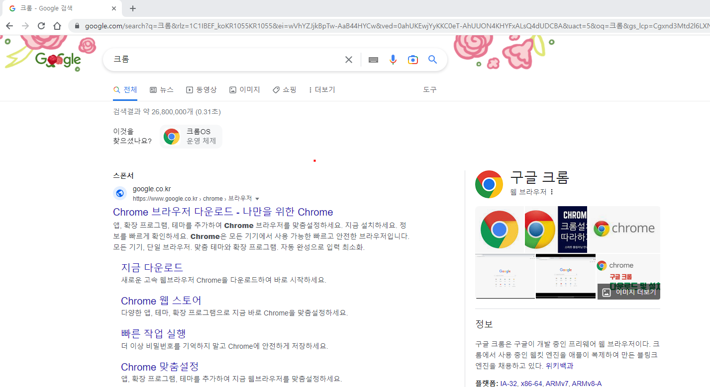 크롬 브라우즈 실행 화면