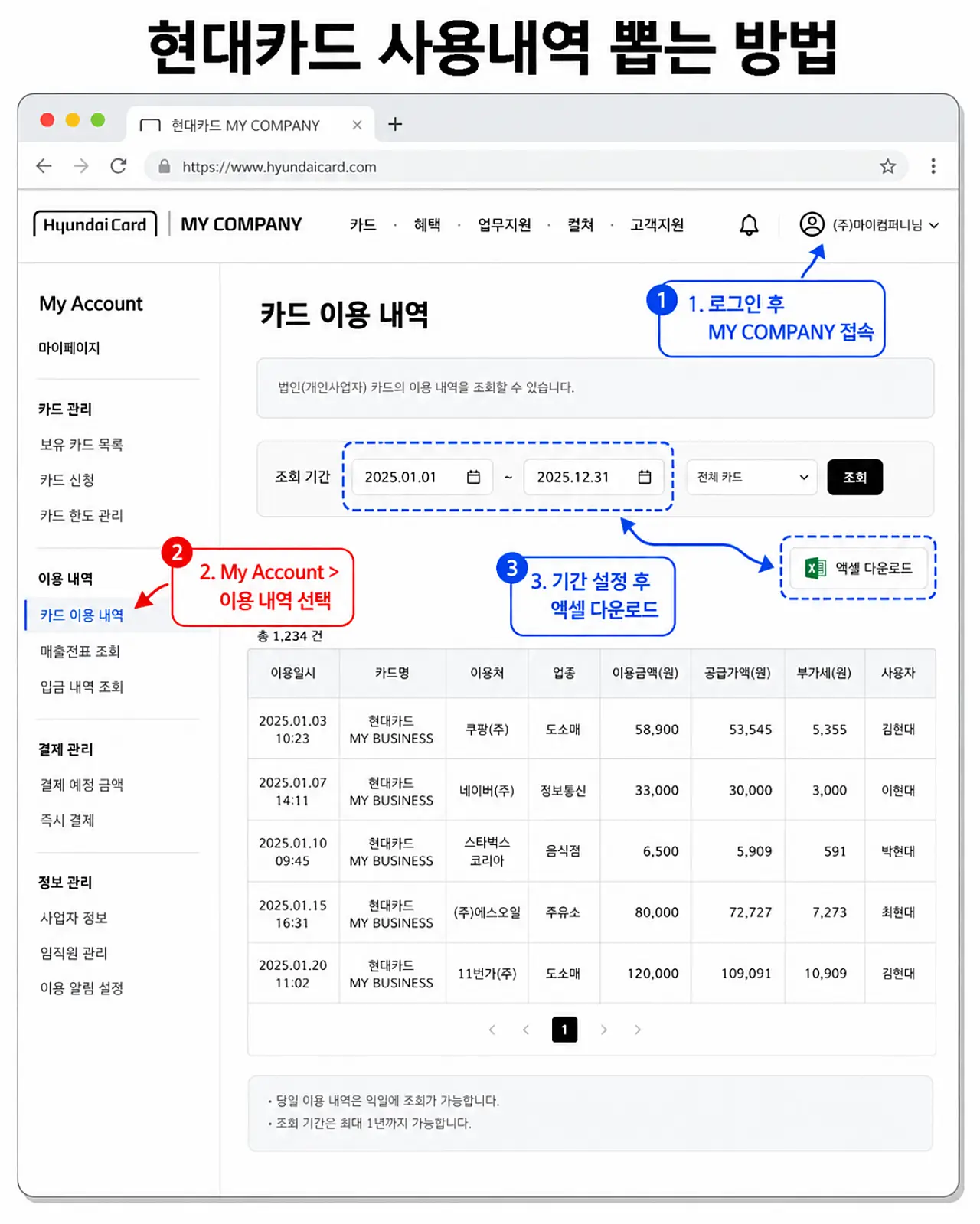 현대카드 1년 치 사용내역