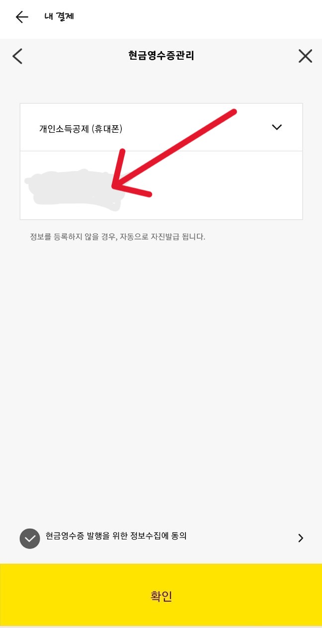 카카오페이 현금영수증 번호 등록하기