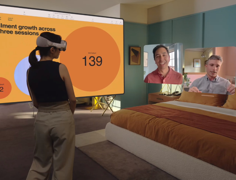 알트태그-비전 프로 착용하고 페이스 타임 중