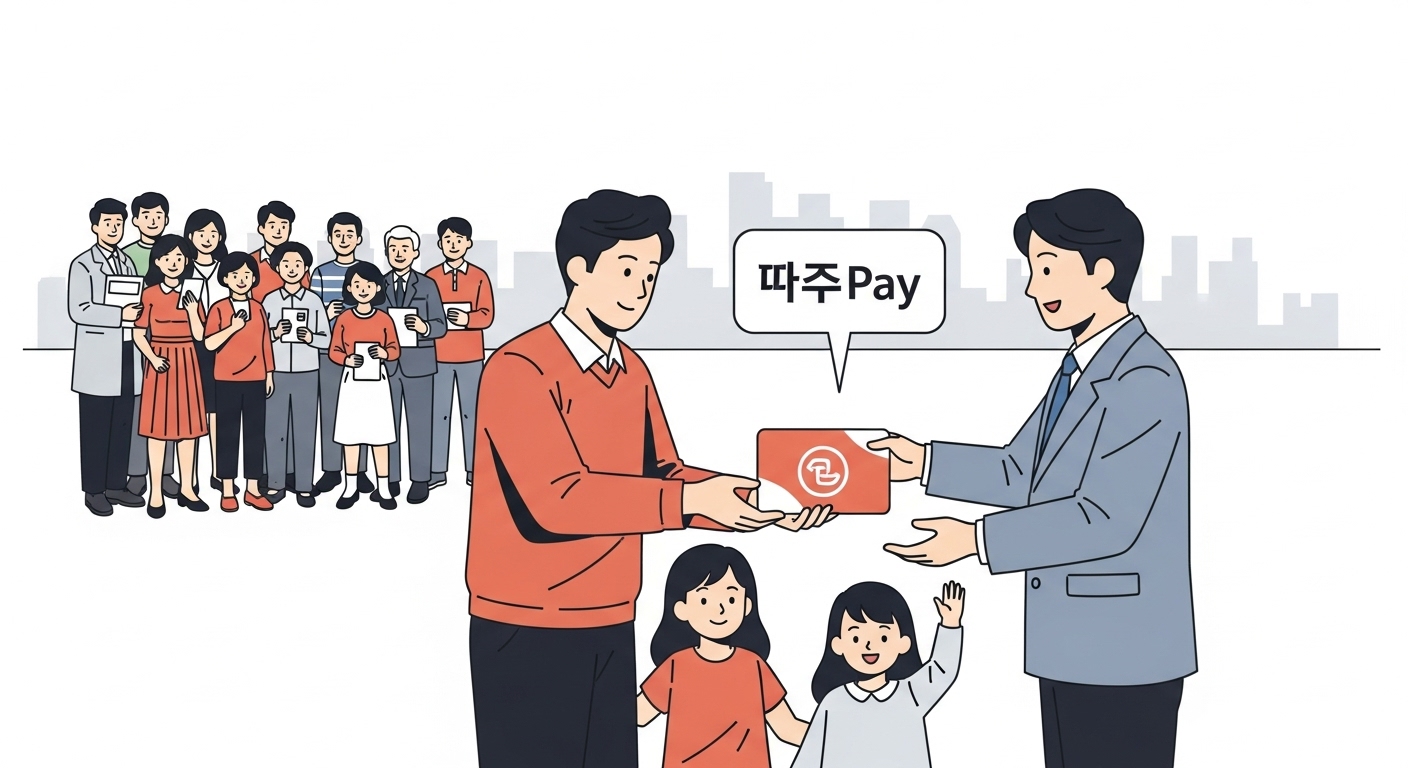 2025년 파주시 민생회복 생활안정지원금을 파주페이로 받는 가족의 모습