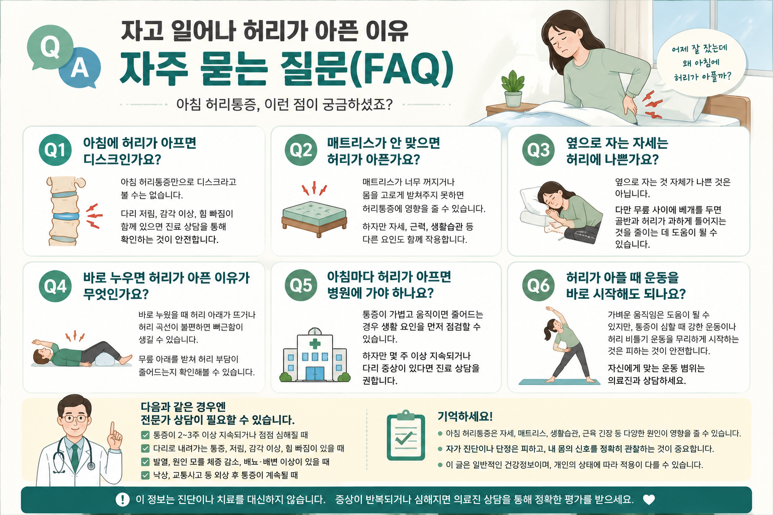 자고 일어나 허리가 아픈 이유, 디스크 의심 신호까지 정리
