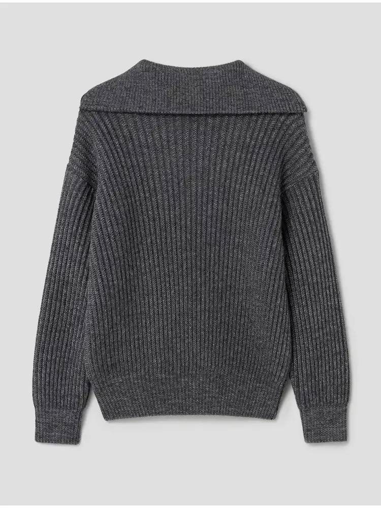 Zip Collar Ribbed Jumper - Heather Grey 뒷면