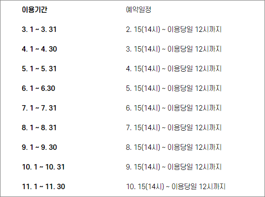 서울대공원 캠핑장 이용기간
