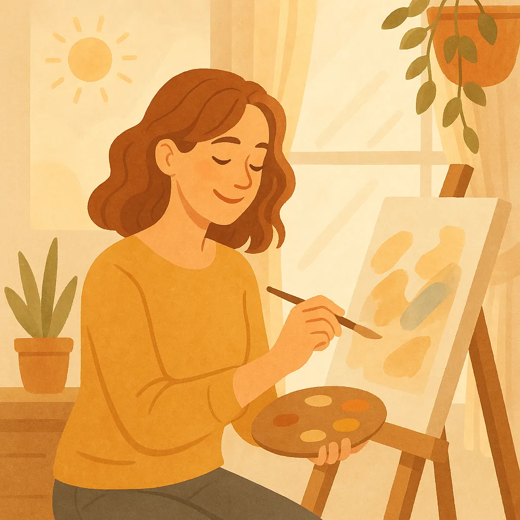 그림을-그리며-즐겁게-취미-생활을-하는-여성의-모습-규칙적인-취미가-정신적-휴식과-회복을-돕고-번아웃-예방에-효과적임을-표현한-장면