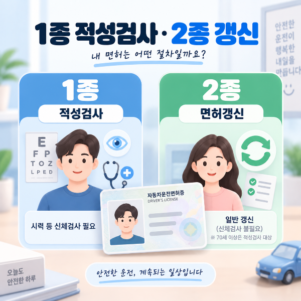 1종 적성검사와 2종 운전면허 갱신 차이 이미지