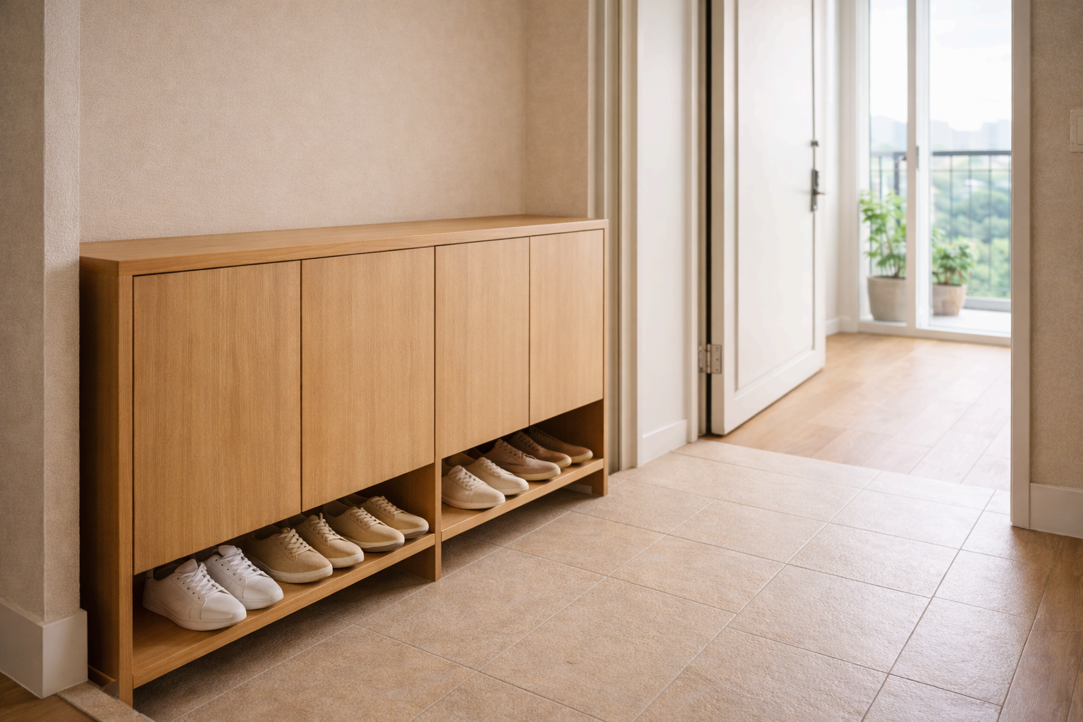 정리된 아파트 현관 풍수 인테리어