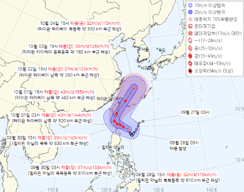18호 태풍 끄라톤 현재위치 [예상 경로]
