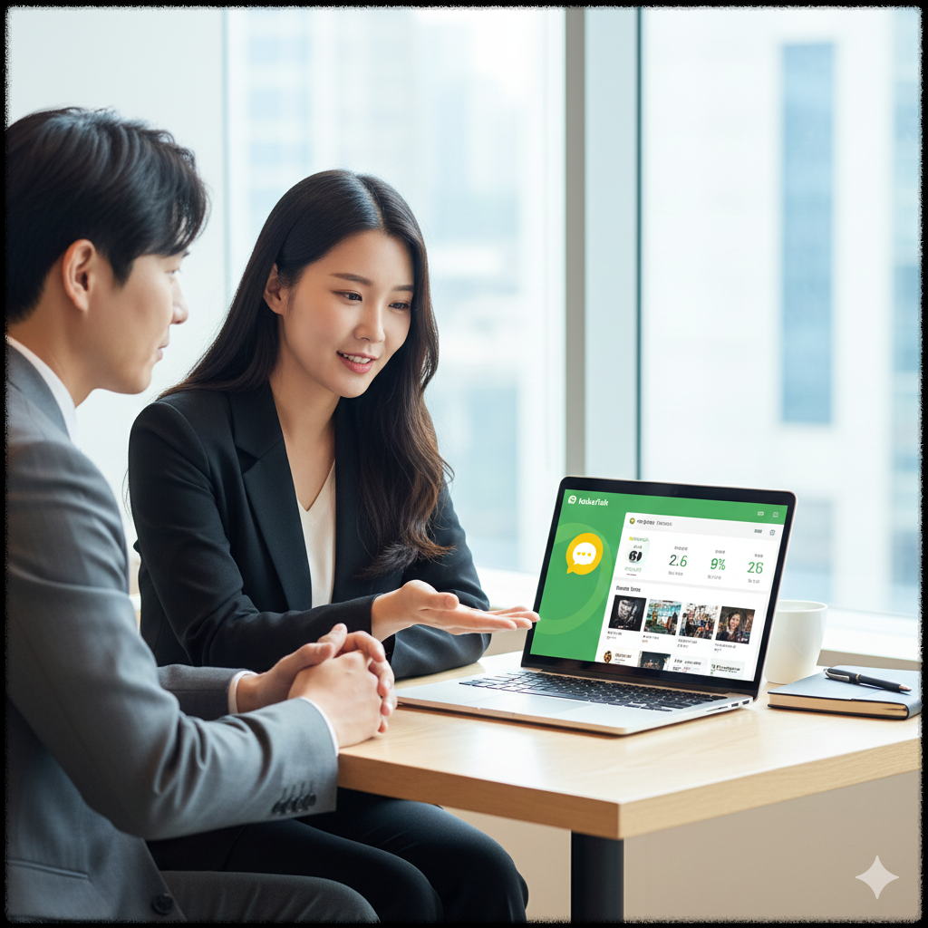 소셜 미디어 운영 대행 서비스를 위해 클라이언트와 소통하는 모습