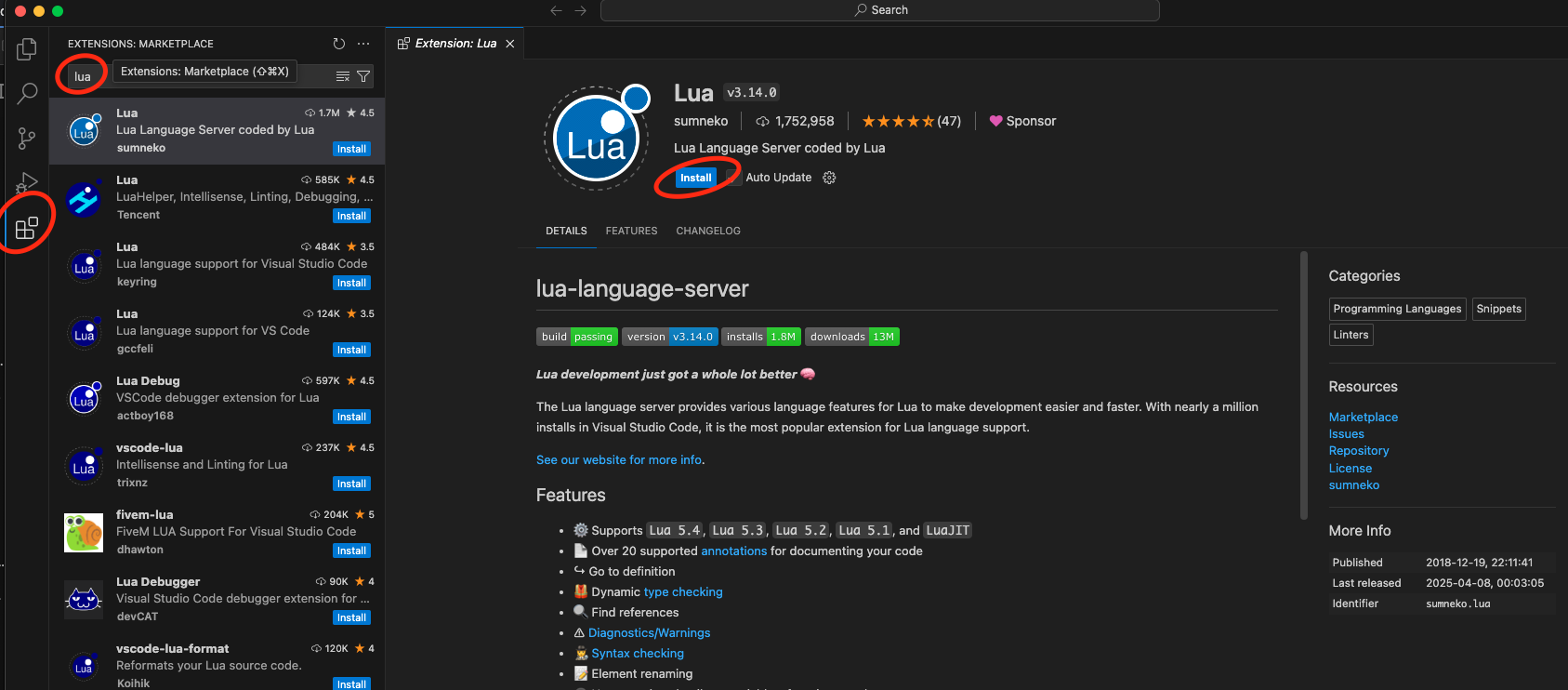 2. 루아 확장 프로그램 Lua install