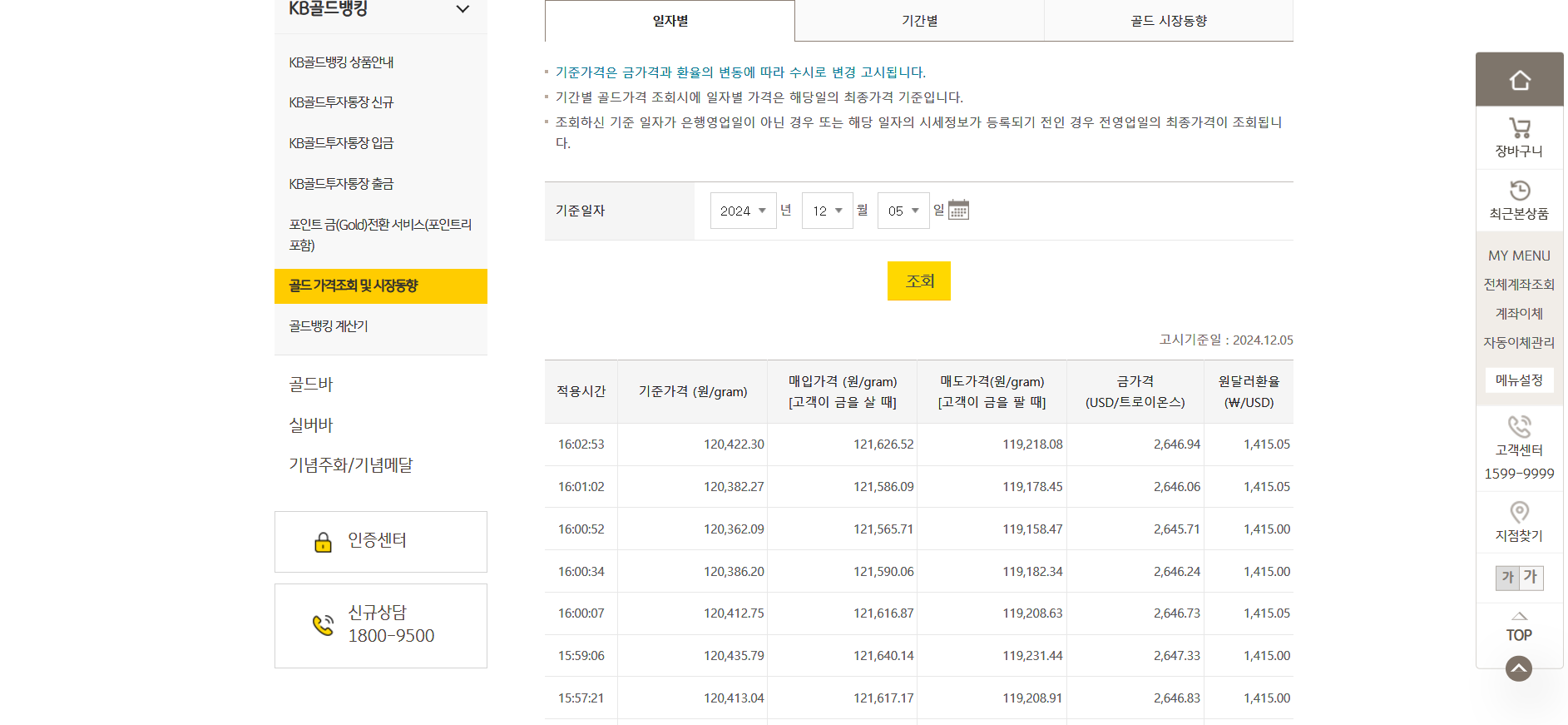 금 시세 확인
