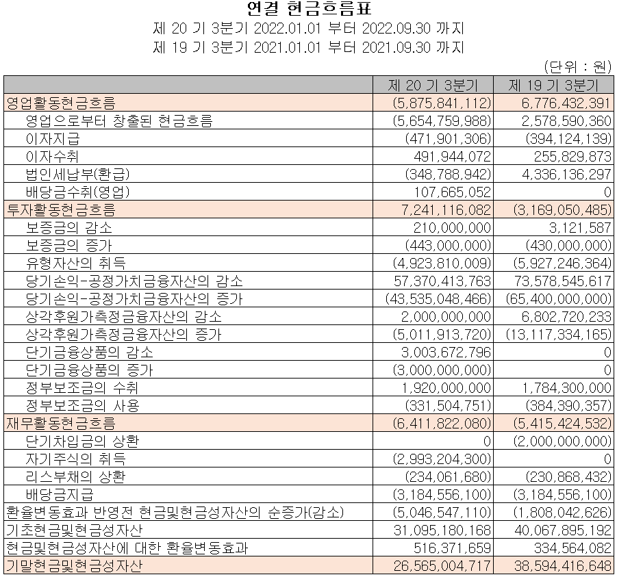 오이솔루션 - 현금흐름표