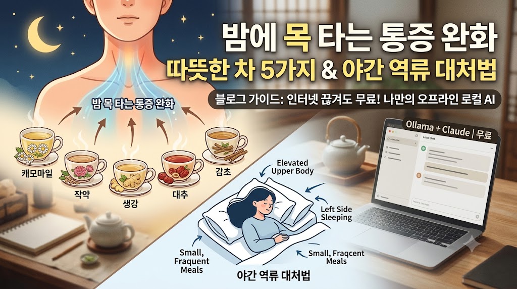 밤에 목 타는 통증 완화에 효능을 주는 따뜻한 차