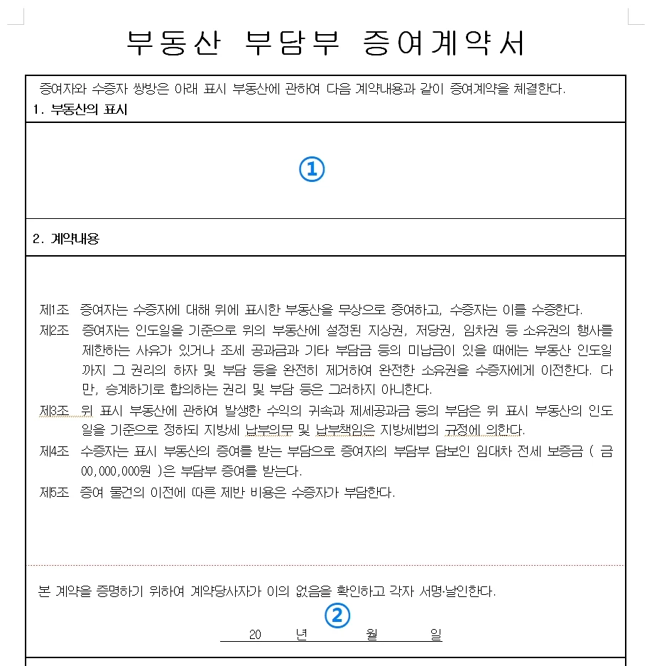 부담부 증여계약서 서류